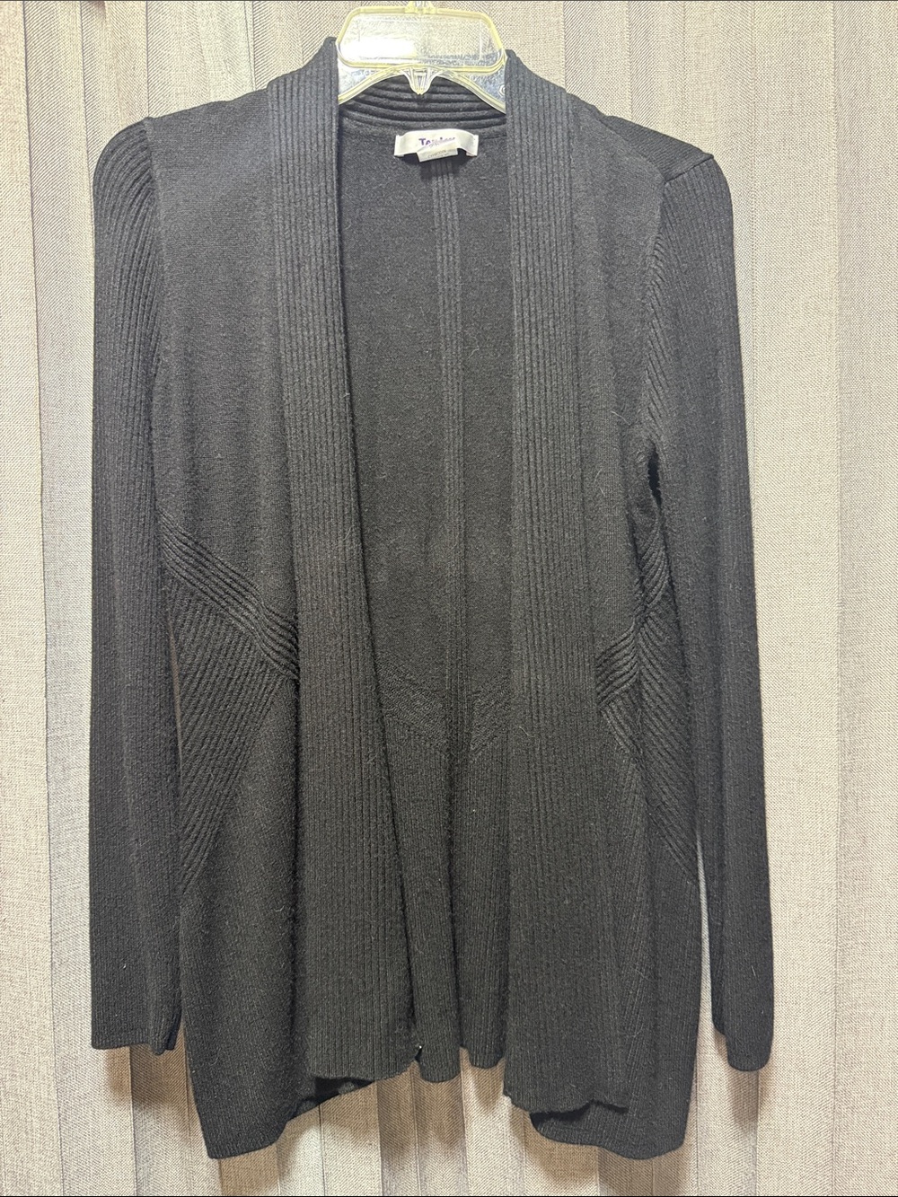 Black Open-Front Ribbed Trim Cardigan - Picture 2 of 5